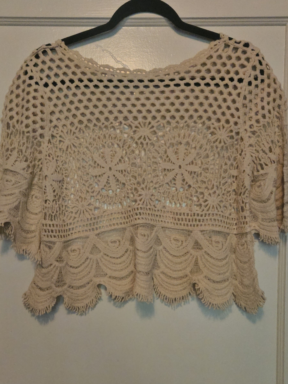 Boho Hand Crocheted Lace Women's Top - Cream - Picture 4 of 5
